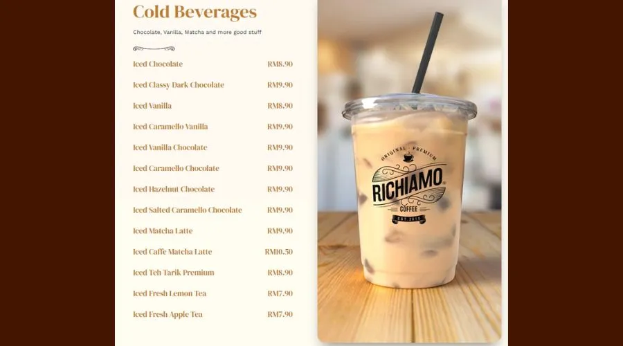 Richiamo Coffee Cold Beverages Menu - Richiamo Coffee Malaysia Menu