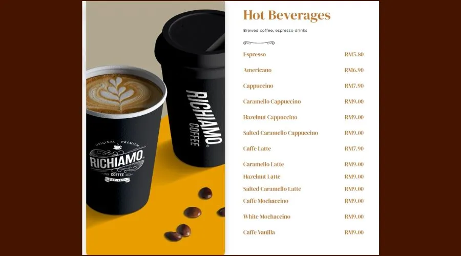 Richiamo Coffee Hot Beverages Menu in Richiamo Coffee Malaysia Menu