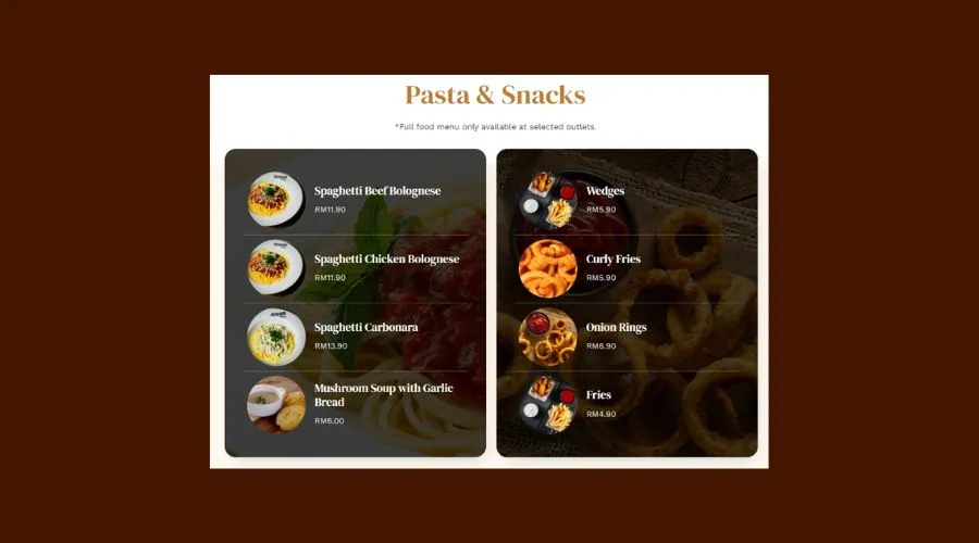 Richiamo Coffee Pasta & Snacks Menu in Richiamo Coffee Menu Malaysia